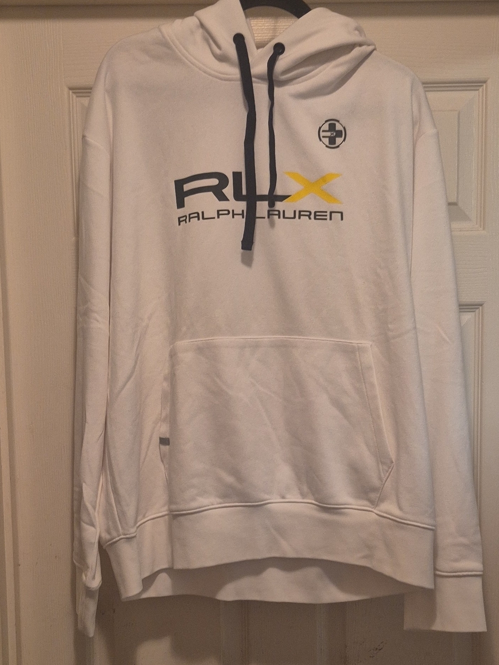 Polo by Ralph Lauren RLX White Hoodie with Black Drawcords and Yellow Accent